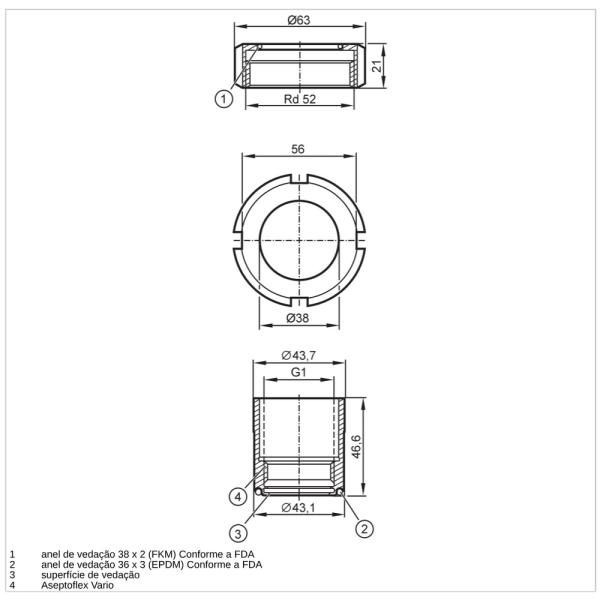 E33340 IFM - Adaptador de Processo IFM Conexão de sensores Rd 52 Aseptoflex Vario 16 bar