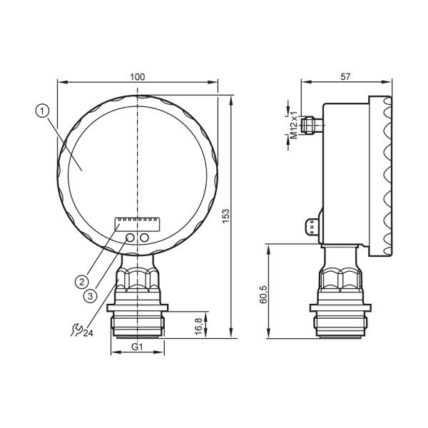PG2793 IFM - Sensor de Pressão ifm Alinhamento Frontal -1...25 bar Analógico