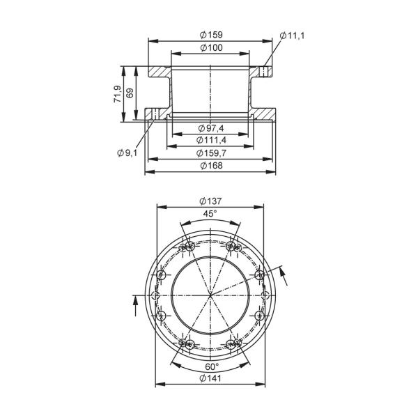 E40526 IFM - Adaptador Flange Asséptico p/ Sensores SMF DIN11864-2A DN100 Inox 316L
