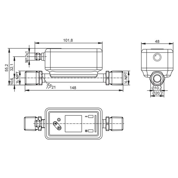 SU6631 IFM - Sensor de Vazão Ultrassônico IFM Monitoramento de vazão 0,03-3,9 m³/h 1/2" NPT IO-Link
