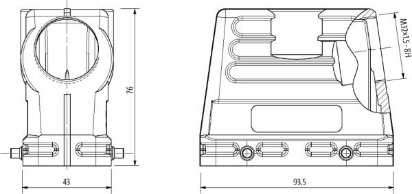 B16 HOOD HIGH PROFILE IP65 DOUBLE LOCKING SIDE ENTRY M32.