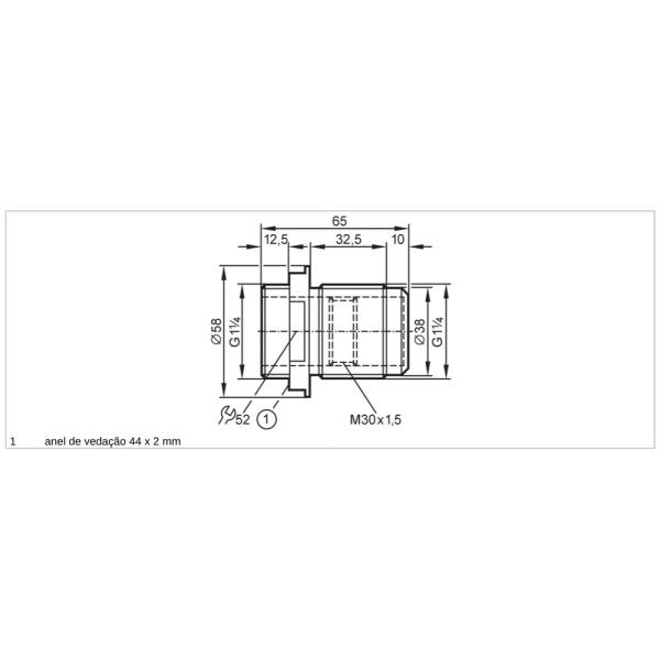 E11036 IFM - Adaptador p/ Sensor Capacitivo Fixação M30 PVDF G1 1/4 L=65mm