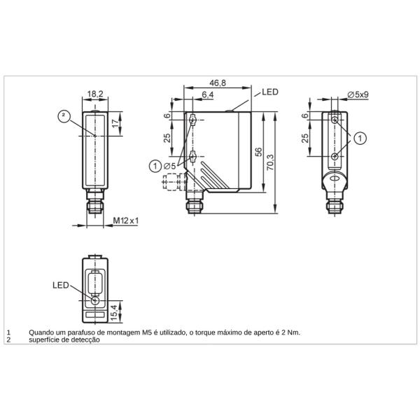 O5E200 IFM - Receptor Fotoelétrico Automação Industrial Barreira 20m PNP M12