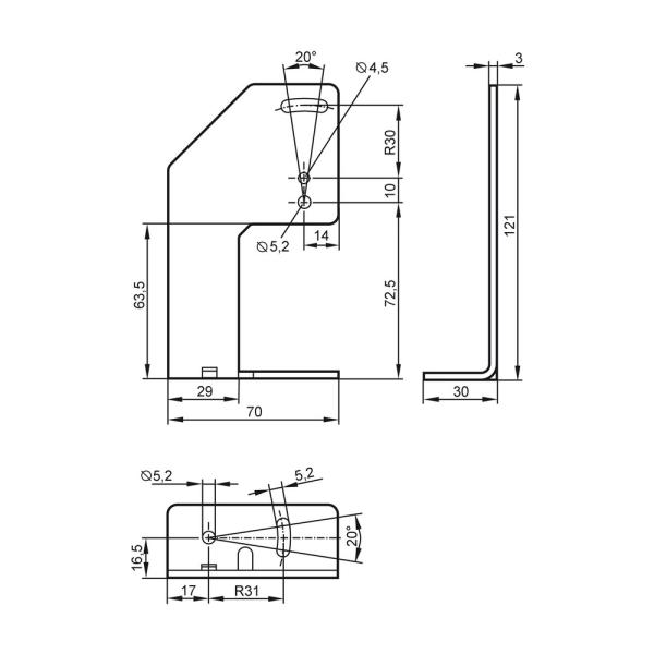 E21120 IFM - Flange Angular IFM para Sensores Tipo O4 Aço Inoxidável