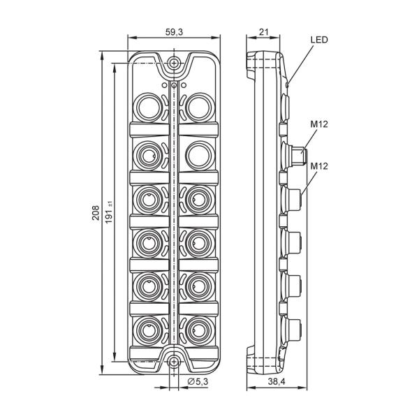 AC2951 IFM - Distribuidor de Tensão Passivo IFM Indústria Alimentícia 9 Portas M12 IP69K