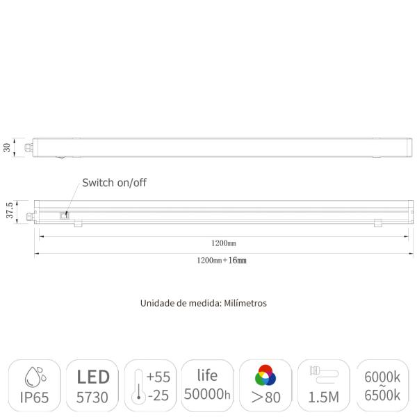 Luminária Led P/ Armários, Painéis Elétricos, Bancadas 1200mm TS LED 1 110v/220v