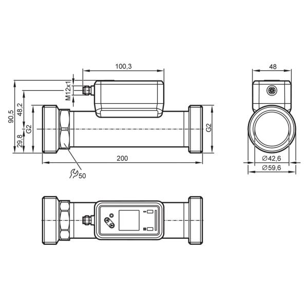 SU2020 IFM - Sensor de Vazão Ultrassônico IFM Medição de fluídos 0,3-60 m³/h, 100 bar, IO-Link