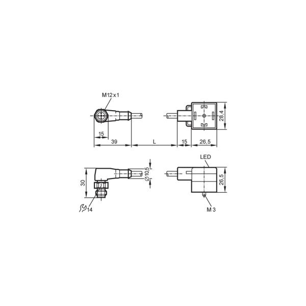 E10817 IFM - Cabo Conector Válvula IFM Automação Industrial 0,3m IP67