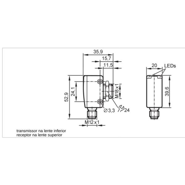OGH383 IFM - Sensor Reflexão Difusa IFM Indústria Alimentícia NPN 200mm IO-Link