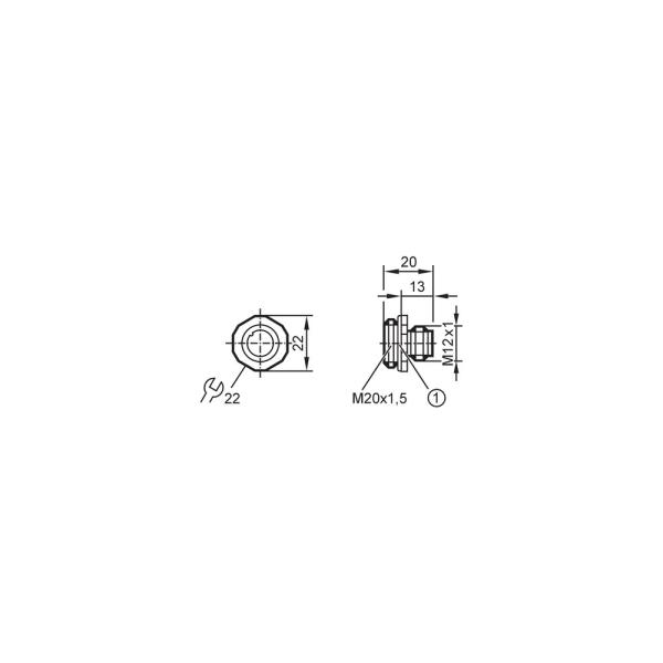 E11315 IFM - Conector Adaptador ifm Automação Industrial M12 Reto M20 IP68 0.5m