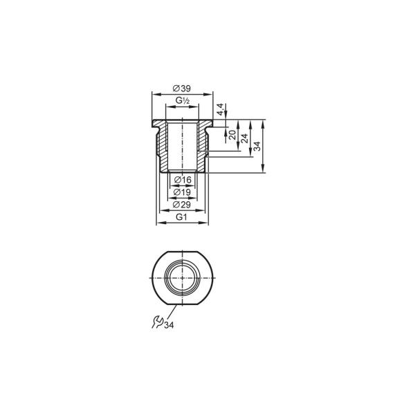 E43303 IFM - Adaptador Rosqueável ifm para Sensores de Processo G1/2 para G1 Aço Inox 316L