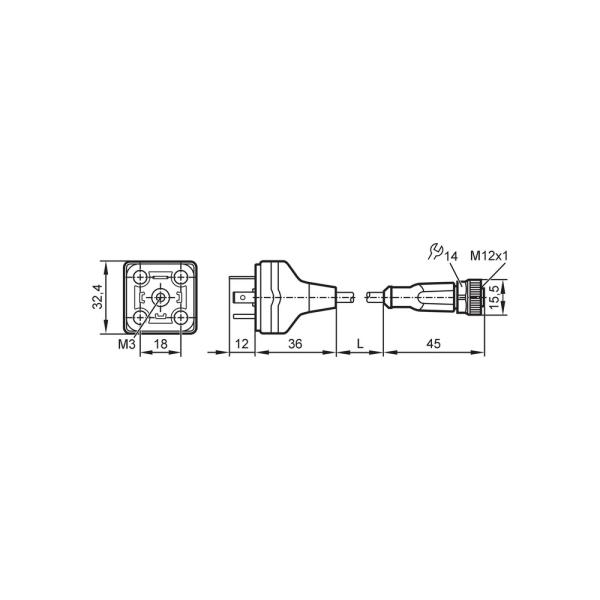 E12727 IFM - Cabo de Conexão Válvula DIN A para M12 Automação Industrial 0,4m PUR IP65