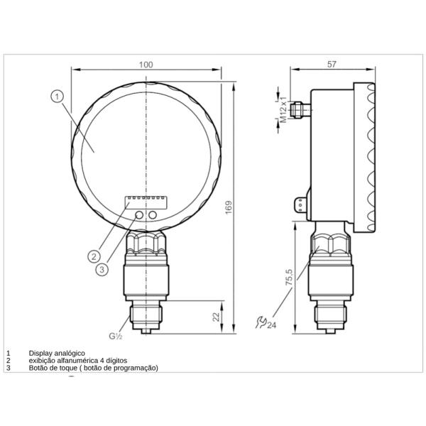 PG2489 IFM - Sensor de Pressão IFM Aplicações Industriais -0,005 a 0,1 bar