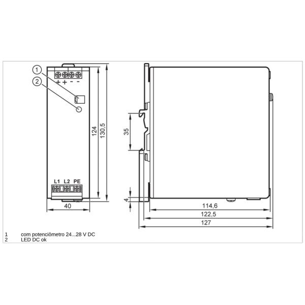 DN4032 IFM - Fonte de Alimentação Chaveada IFM Montagem em Trilho DIN 24V DC 5A 120W